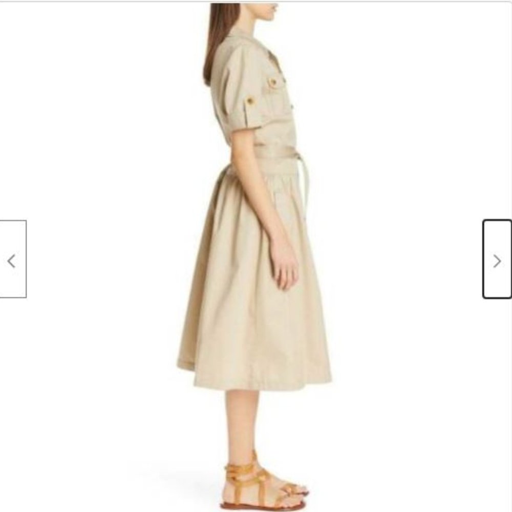 SOLD TORY BURCH Khaki Safari Midi Flare Dress Cotton Twill 8 NEW - Picture 4 of 14